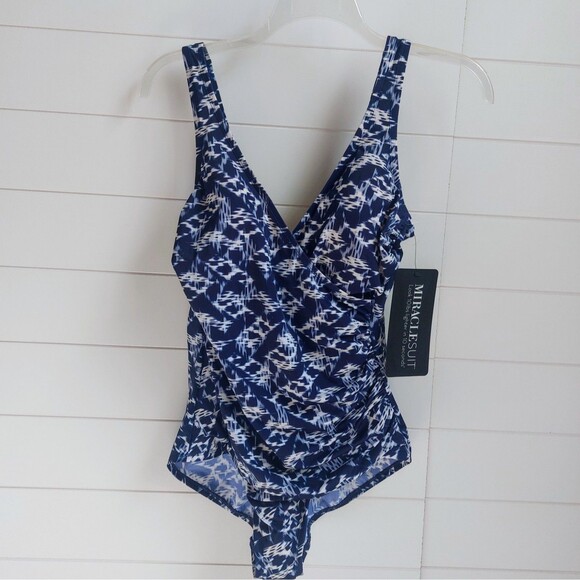 Miraclesuit Other - NEW! Miraclesuit Surpice Warp Soft Cup Swimsuit Women's 14 Blue Shirred Sides
